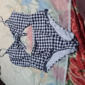 Shein black & white checkered one piece swimsuit, size:L